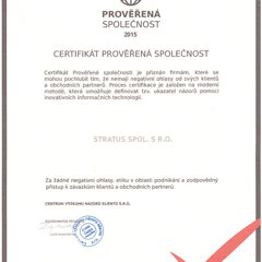 certifikát Prověřená společnost 2015/198051